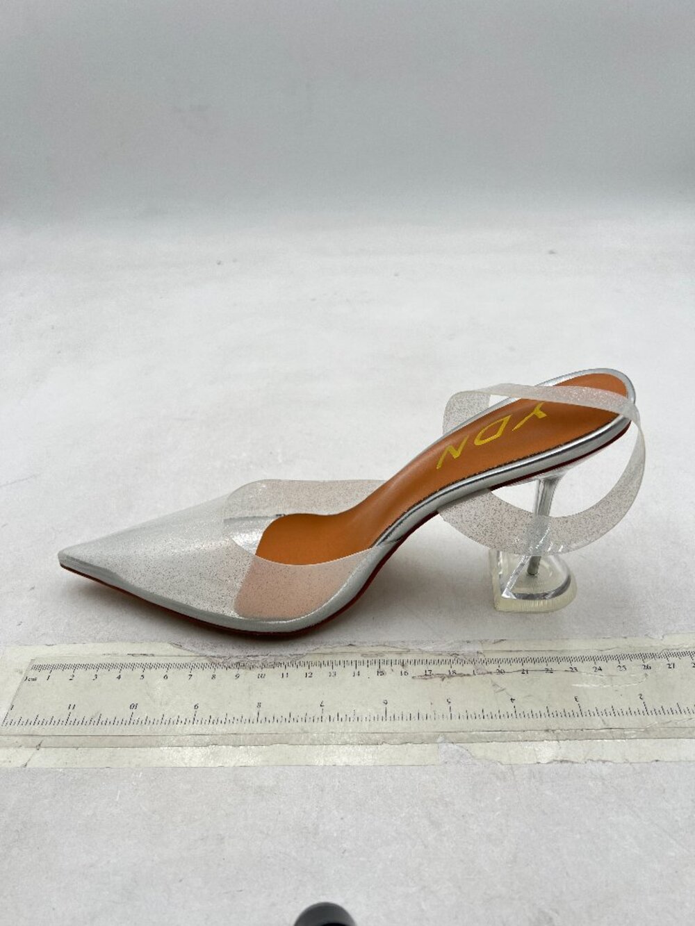 YDN Silver Clear Slingback Pumps High Heels Slip on Sandals Transparent Shoes
